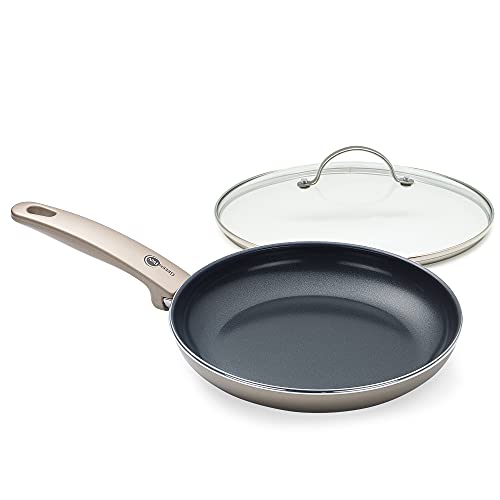 GreenPan Pfanne Bratpfanne Induktion Keramik Beschichtet, Toxinfreies Kochen, Ofen- und Spülmaschinengeeignet mit Universal Glasdeckel für Bratpfanne und Kochtopf mit Edelstahl Griff - 30 cm, Bronze von GreenPan