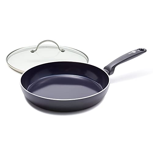 GreenPan Pfanne Bratpfanne Induktion Keramik Beschichtet, Toxinfreies Kochen, Ofen- und Spülmaschinengeeignet mit Universal Glasdeckel für Bratpfanne und Kochtopf mit Edelstahl Griff - 30 cm, Schwarz von GreenPan