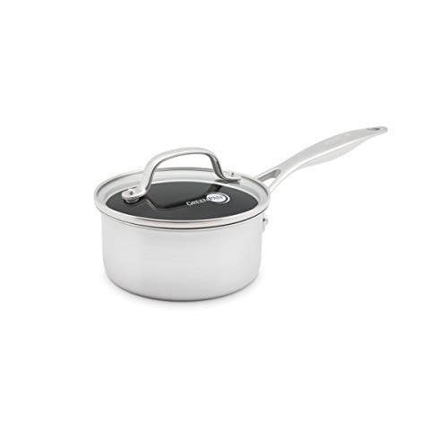 GreenPan Stielkasserolle Edelstahl Induktion mit Deckel Keramik Beschichtet, Toxinfreies Kochen, Ofen- und Spülmaschinengeeignet - 16 cm/1.5L, Silber von GreenPan