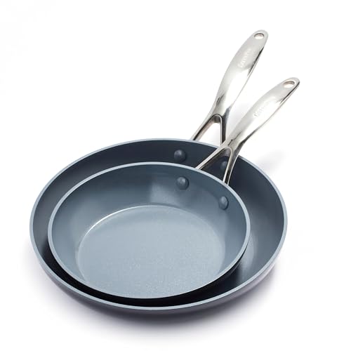 GreenPan Valencia Pro Harteloxierte Gesunde Keramik Anti-Stick 20 cm & 26 cm Bratpfannen-Set, PFAS-frei, Edelstahl-Griff, Induktion, Spülmaschinenfest, Backofenfest, Grau von GreenPan