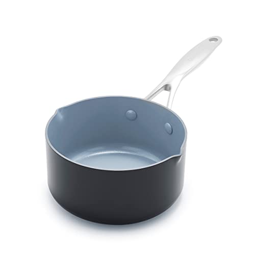 GreenPan Valencia Pro Harteloxierte Gesunde Keramik Antihaft 16cm/1,6 Liter Milchtopf, PFAS-frei, Induktion, spülmaschinenfest, Backofenfest, Grau von GreenPan