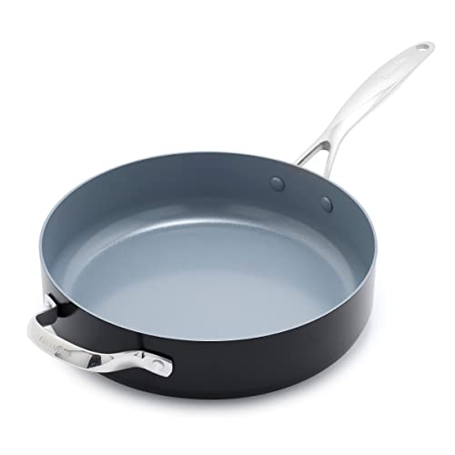 GreenPan Valencia Pro Harteloxierte Gesunde Keramik Antihaft 28 cm/4,2 Liter Schmorpfanne, PFAS-frei, Induktion, spülmaschinenfest, Backofenfest, Grau von GreenPan