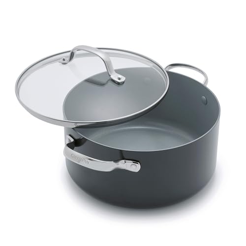 GreenPan Valencia Pro Harteloxierte Gesunde Keramik Antihaft 24cm / 5,1 Liter Bratentopf mit Deckel,PFAS-frei,Edelstahl-Griff,Induktion,Spülmaschinenfest,Backofenfest,Grau von GreenPan