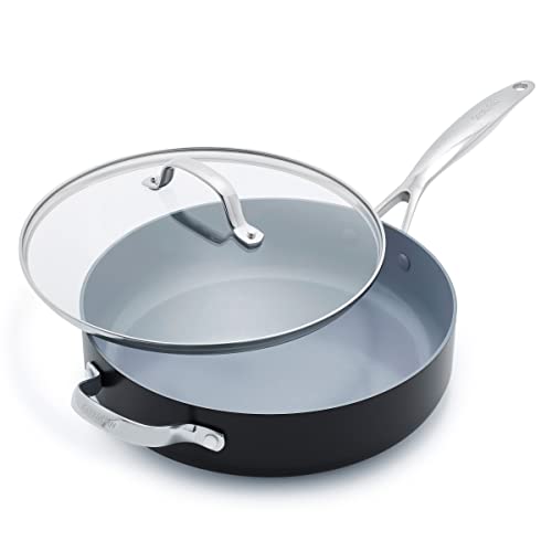 GreenPan Valencia Pro Harteloxierte Gesunde Keramik Antihaft 28 cm/4,2 Liter Schmorpfanne mit Deckel, PFAS-frei, Induktion, spülmaschinenfest, Backofenfest, Grau von GreenPan