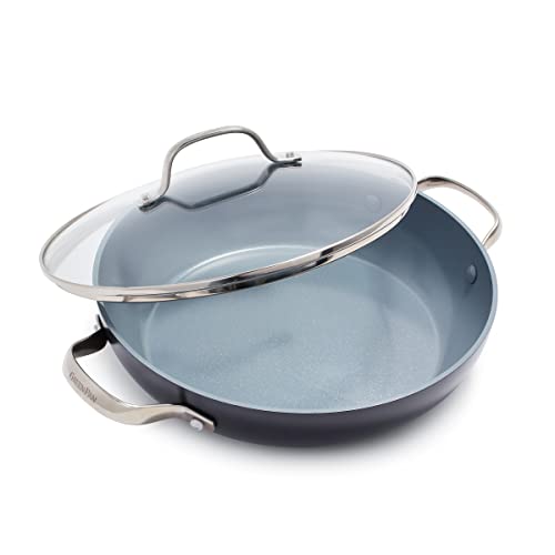 GreenPan Valencia Pro Harteloxierte Gesunde Keramik Antihaft 30 cm/4,8 Liter Schmorpfanne mit Deckel und seitlichen Griffen, PFAS-frei, Induktion, spülmaschinenfest, backofenfest, grau von GreenPan