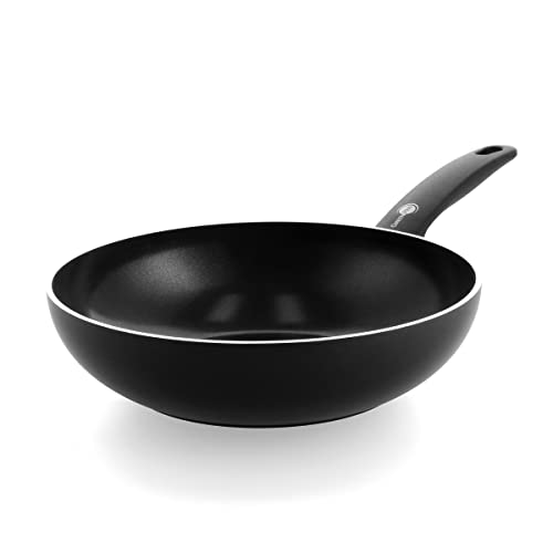 GreenPan Cambridge 28 cm/3,7 Liter Wok-Pfanne aus Keramik, PFAS-frei, Induktion, spülmaschinenfest, backofenfest, Schwarz von GreenPan