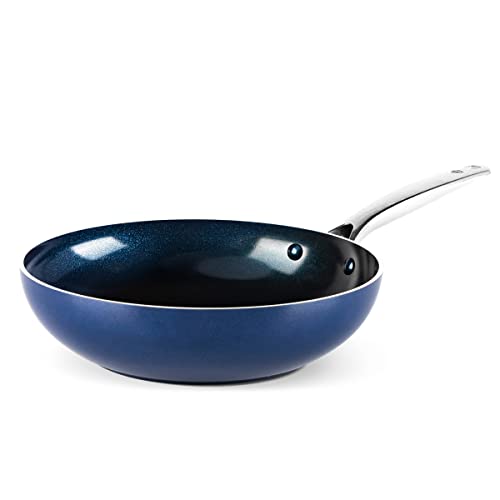 Blue Diamond Cookware Diamantstruktur Keramik Antihaft, 28 cm Wokpfanne, PFAS-frei, Induktion, spülmaschinenfest, backofenfest, Blau von Blue Diamond