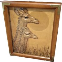 Vintage 1978 Lucid Lines Holz Giraffe Schattenbox Kunst von GreenSceneAntiques