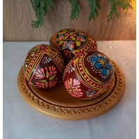 Set Pysankas Holz Ostereier Auf Teller Bemalt Für Ein Dekor Ukraine Pysanka Ukrainisch Pysanky von GreenSpringSprout