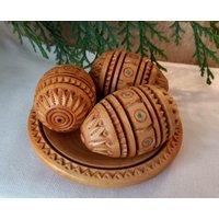 Set Pysankas Holz Ostereier Auf Teller Bemalt Für Ein Dekor Ukraine Pysanka Ukrainisch Pysanky von GreenSpringSprout