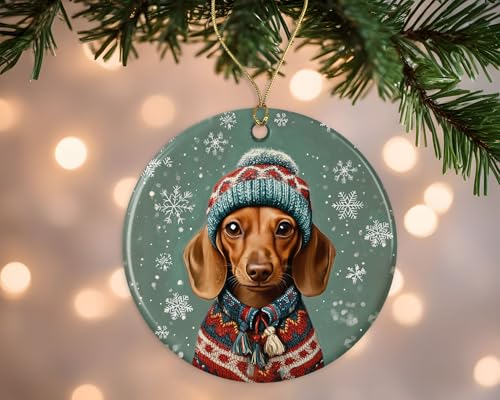Weihnachts-Dackel-Hunde-Ornament – Haustier-Porträt-Geschenk – Weihnachtspullover Dackel Hund – Haustier-Gedenkornament – Dackel-Hundeliebhaber Weihnachtsgeschenk – Tierornament, Geschenke auf beiden von GreenStar Gifts