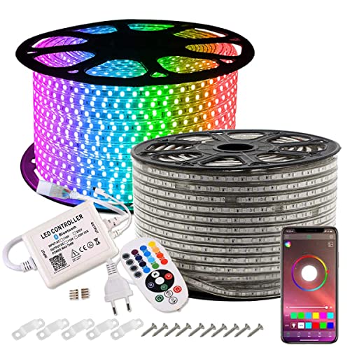 LED Lichtband, GreenSun RGB LED Strip Außen 30M, Bluetooth LED Streifen mit Fernbedienung, Wasserdicht IP65 Lichterschlauch für Weihnachten, Party, Haus Deko von GreenSun