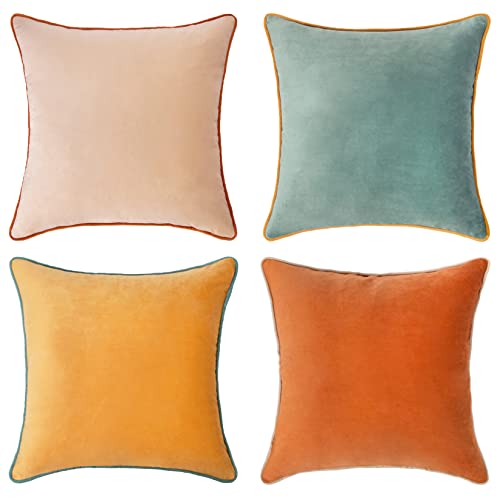 MONDAY MOOSE Decorative Throw Pillow Covers Cushion Cases, Set of 4 (18” x 18”) Soft Velvet Modern Reversible Designs, Mix and Match for Home Decor, Pillow Inserts Not Included (Orange/Teal) von MONDAY MOOSE