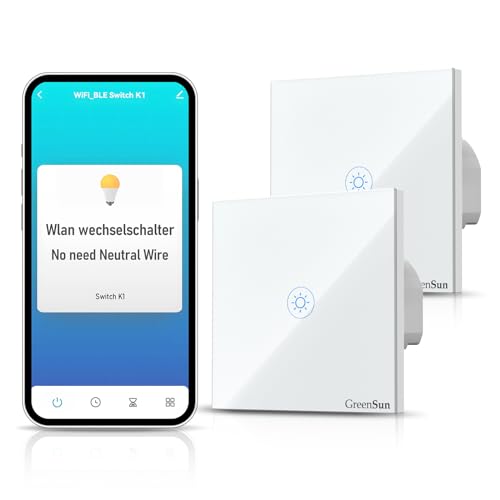 Alexa Lichtschalter, WLAN Lichtschalter Alexa and Google Home Kompatibel, Smart Lichtschalter Unterputz 1 Gang 2 Weg, Tuya/SmartLife APP Steuerung, Wechselschalter, 2-Way Control von GreenSun