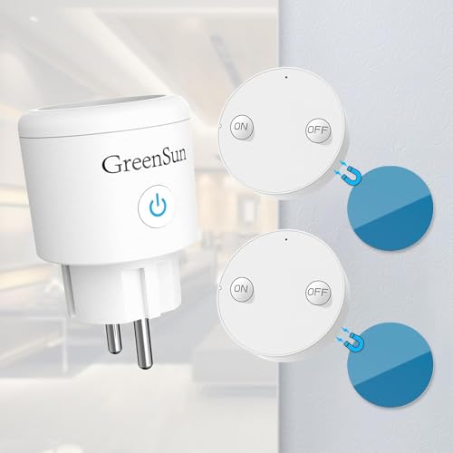 Funksteckdosen mit 2* Fernbedienung, GreenSun Funksteckdose, Steckdose mit Fernbedienung 16A Steckdose Fernbedienung kabelloser Funksender programmierbare Steckdose mit Alexa 16A von GreenSun