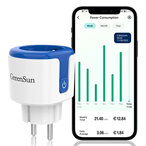 Stromverbrauchsmesser Steckdose Stromzähler für Steckdose Strommessgerät Steckdose Stromverbrauchsmesser GreenSun WLAN Steckdose Alexa Steckdose Wifi Steckdose mit Zeitschaltuhr Stromzähler von GreenSun