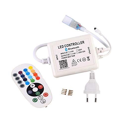 GreenSun LED Lighting Bluetooth Controller für Led Streifen, 24 Tasten Remote Control mit Fernbedienung, 220V Kontroller Steuerung, EU Netzteil Stecker für RGB LED Strip von GreenSun