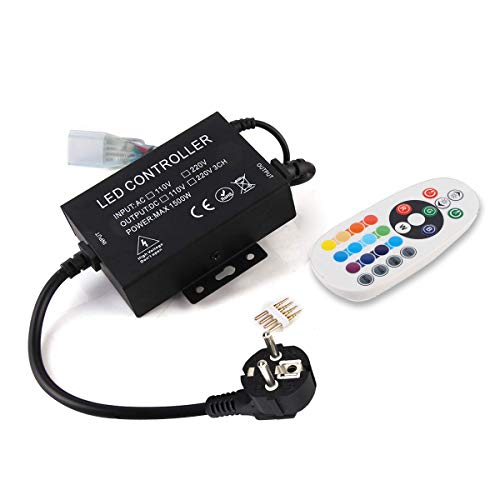 GreenSun RF Controller für Led Streifen, 24 Tasten Remote Control Fernbedienung, 220V Kontroller Steuerung, Netzteil Netzstecker Kabel für RGB LED Strip Streifen Licht von GreenSun