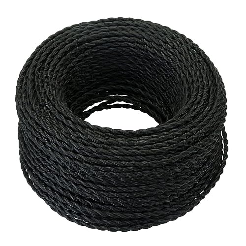 Stromkabel GreenSun Textilkabel Kabel 2 adrig Lampenkabel Textilkabel 2 adrig 2x 0,75 mm² Seil Kabel, Schwarz, 20M von GreenSun