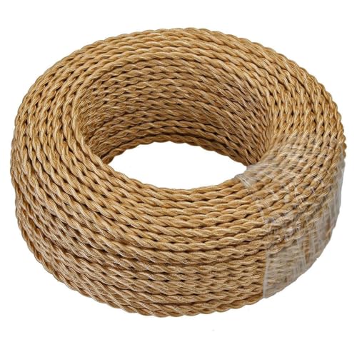 GreenSun Textilkabel 2 adrig - 5 Meter 2x0,75mm² Vintage Lampenkabel Stromkabel 2 polig Seil Kabel Stoffkabel Elektrokabel Textilummantelt 2 adriges Kabel für eigenes DIY Projekt, Hell Gold von GreenSun