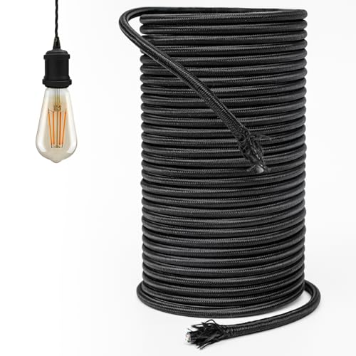 GreenSun Textilkabel 3 adrig Schwarz - Stromkabel 3 polig Textilummantelt 3 x 0.75 mm² Lampenkabel Stoffkabel 3 adrig Elektrokabel 5M von GreenSun