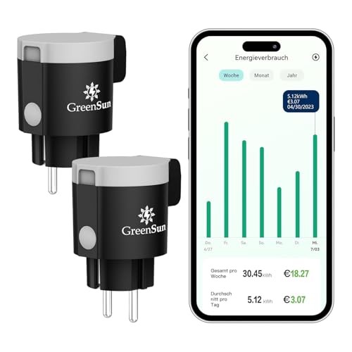 GreenSun WLAN Steckdose Zeitschaltuhr Aussenbereich - 2er Alexa Steckdose Outdoor Stromzähler Steckdose Smart Steckdose Outdoor VeSync Steckdose Zeitschaltuhr Steckdose 16A 2,4GHz von GreenSun