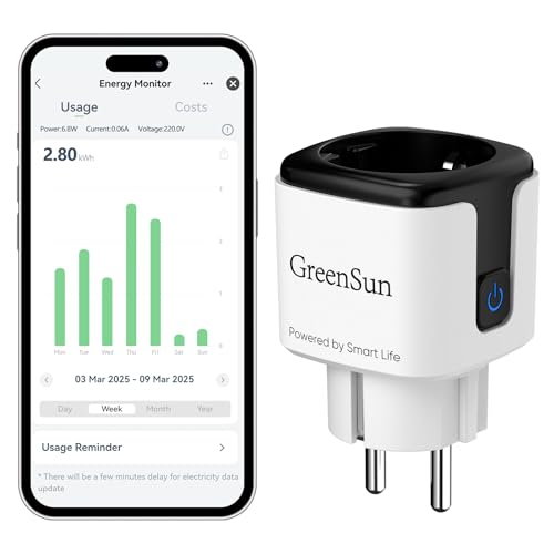 GreenSun Wlan Steckdose Stromzähler Steckdose - mit Smart Life APP Wlan Steckdose mit Strommessung Smart Steckdose Stromzähler für Steckdose Stromverbrauch Zeitschaltuhr Sprachsteuerung mit Alexa 16A GreenSun Wlan Steckdose Stromzähler Steckdose - mit Smart Life APP Wlan Steckdose mit Strommessung Smart Steckdose Stromzähler für Steckdose Stromverbrauch Zeitschaltuhr Sprachsteuerung mit Alexa 16A von GreenSun