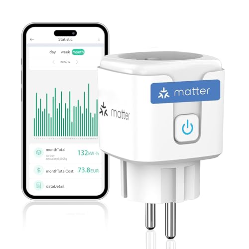 Greensun Matter Smart Steckdose mit Stromverbrauch, WLAN Steckdose mit Stromzähler für Balkonkraftwerk, funktioniert mit Apple HomeKit, Alexa und Google, Home Assistant Smart Plug 16A, 1 Stück von GreenSun