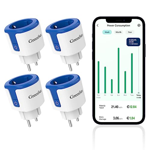 Stromverbrauchsmesser Steckdose 4x Stromzähler für Steckdose Strommessgerät Steckdose Stromverbrauchsmesser GreenSun WLAN Steckdose Alexa Steckdose Wifi Steckdose mit Zeitschaltuhr Stromzähler von GreenSun