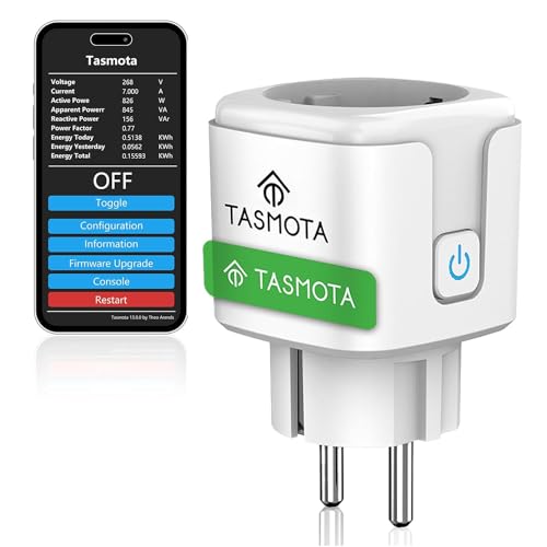 TASMOTA Steckdose mit Stromzähler, Greensun Smart WLAN zur Messung von Stromverbrauch, ESP8285 Google Home Assistant, Apple Home, MQTT, Domoticz, ioBroker, Alexa, 16A, 2.4GHz von GreenSun