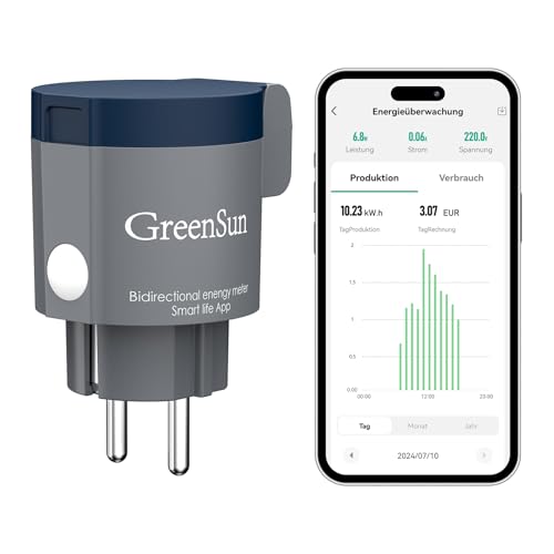 Stromzähler für Steckdose - GreenSun WLAN Steckdose Outdoor, Stromzähler für Balkonkraftwerk Zeitschaltuhr Aussenbereich Strommessgerät Steckdose Stromverbrauchsmesser für Mini PV 2,4GHz 16A von GreenSun