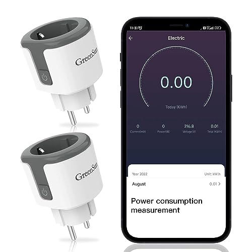WLAN Steckdose GreenSun Zeitschaltuhr Steckdose Alexa Steckdose Stromzähler für Steckdose Smart Life Steckdose Wifi Steckdose 2,4GHz 16A funktioniert mit Alexa, Google Home, 2PCS von GreenSun