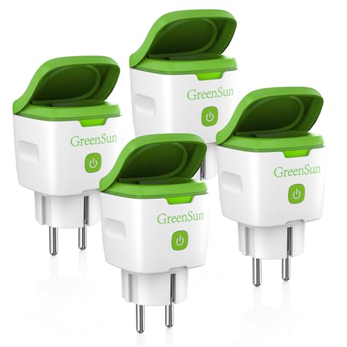 GreenSun WLAN Steckdose Outdoor - Stromzähler für Steckdose Outdoor Aussensteckdose Wasserdicht IP44 Wlan Steckdose mit Strommessung, Zeitschaltuhr, Stimmenkontrolle, APP Fernbedienung, 16A 4PCS von GreenSun