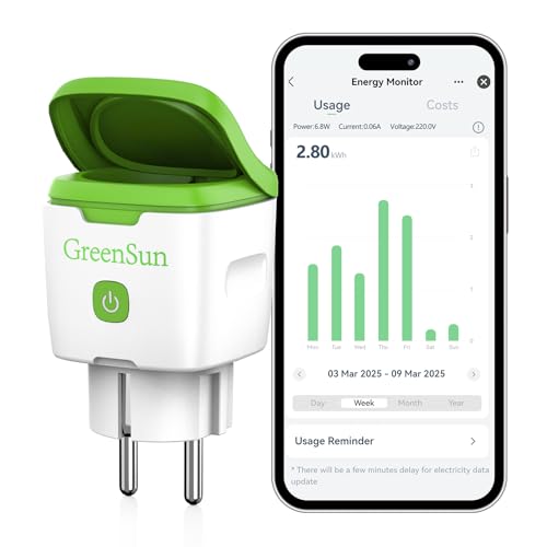 GreenSun WLAN Steckdose Outdoor - Zeitschaltuhr Aussenbereich Stromzähler für Steckdose Aussensteckdose Wasserdicht IP44 Kompatibel mit Alexa, 16A Wlan Steckdose mit Strommessung Zeitschaltuhr von GreenSun