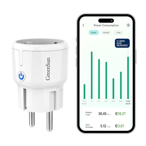 WLAN Steckdose Strommessung - WLAN Steckdose Mini Smart Steckdose Alexa Steckdose Energiekostenmesser Timer Sprachsteuerung mit Alexa/Google Home Smart Plug WiFi Steckdose Fernsteuerung 13A Smart Home von GreenSun