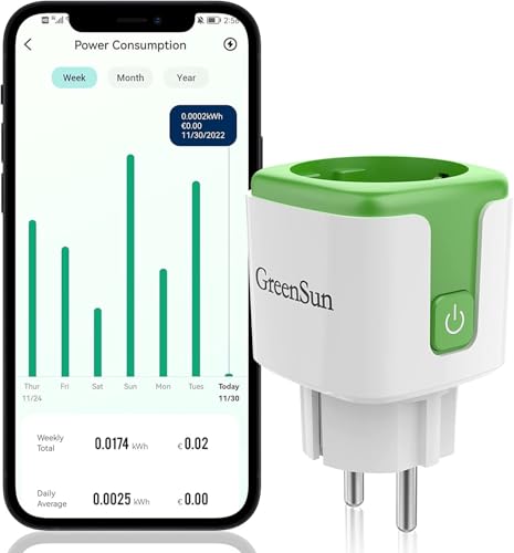 WLAN Steckdose mit Strommessung - GreenSun Stromzähler für Steckdose Stromverbrauch Energiekostenmesser Zeitschaltuhr Steckdose Sprachsteuerung mit Alexa Stromzähler VeSync APP Steckdose 1PC von GreenSun