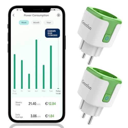 WLAN Steckdose mit Strommessung - GreenSun WLAN Steckdose Alexa Steckdose VeSync App Steckdose Zeitschaltuhr Steckdose Energiekostenmesser Sprachsteuerung mit Alexa Sprachsteuerung 2,4GHz 2er WLAN Steckdose mit Strommessung - GreenSun WLAN Steckdose Alexa Steckdose VeSync App Steckdose Zeitschaltuhr Steckdose Energiekostenmesser Sprachsteuerung mit Alexa Sprachsteuerung 2,4GHz 2er von GreenSun