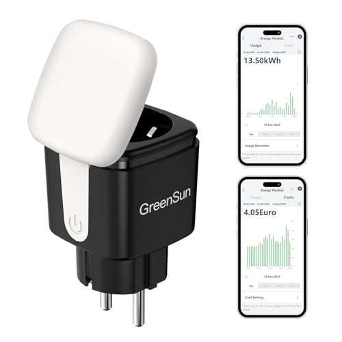 GreenSun WLAN Steckdose Outdoor - Zeitschaltuhr Aussenbereich Outdoor Steckdose Wlan Steckdose mit Strommessung Zeitschaltuhr Steckdose außen Stromzähler für Steckdose Aussensteckdose Wasserdicht von GreenSun