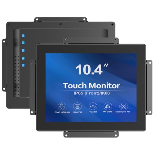 GreenTouch 10,4 Zoll (25,4 cm) hohe Helligkeit, 1000 Nits, wasserdichter industrieller Open-Frame-PCAP-Touchscreen, LCD-Display, 1024 x 768, Schwarz von GreenTouch