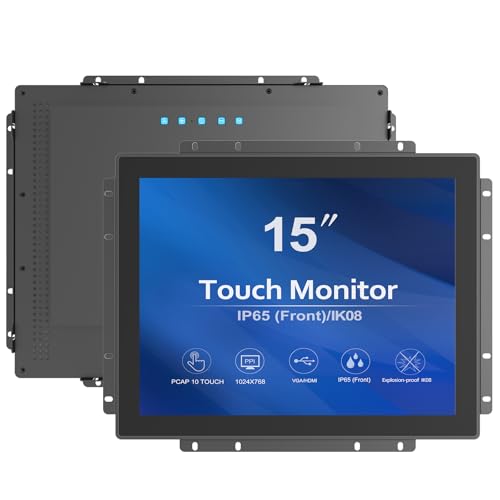 GreenTouch 15 Zoll Industrie-Touchscreen-LCD-Monitor mit offenem Rahmen – kapazitiver PCAP – 1024 x 768 – 5:4 – Schwarz – 1000 Nits hohe Helligkeit von GreenTouch