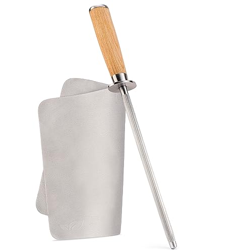 NEU: Greenable ® Premium Wetzstahl – Messerschärfer aus gehärtetem Stahl mit Holzgriff – Geeignet für alle Messer – Messerschleifer für Profis – 100% Natürliche Rohstoffe – Vegan & Nachhaltig von Greenable