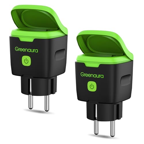 Greenaura WLAN Outdoor Steckdose Smart Steckdose Zeitschaltuhr Aussenbereich Stromzähler für Steckdose Outdoor Steckdose mit Strommessung Alexa Steckdose Smart Life APP, 2er von Greenaura