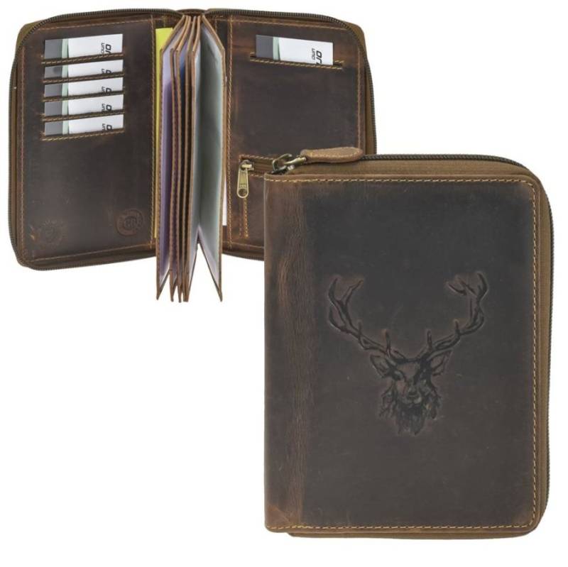 Greenburry Ausweisetui Leder 13x17cm mit Reißverschluss "Vintage" Royal Stag Hirsch antikbraun von Greenburry