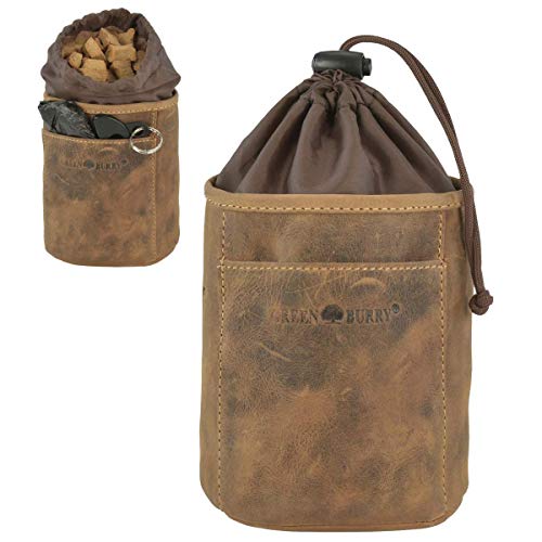 Greenburry Hunde Leckerlibeutel Leckerlitasche Futtertasche Futterbeutel Leder Belohnungstasche für Hund und Pferd Vintage antikbraun mit Befestigungsclip DB4 von Greenburry