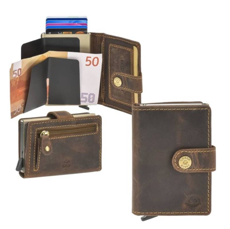 Kartenportemonnaie Herren Leder 7x10cm mit Scheinfach "Vintage" antikbraun GREENBURRY 1450-25 von Greenburry
