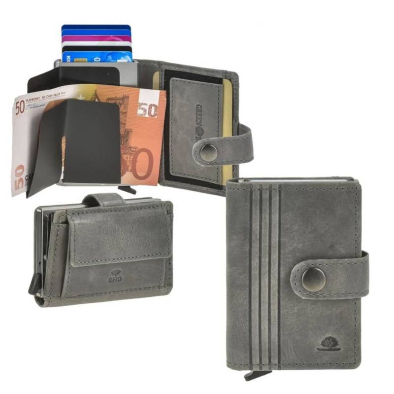 Greenburry Karten Portemonnaie Leder 7x10cm mit Scheinfach und Münzfach COIN "Vintage" grau 1454-29 von Greenburry