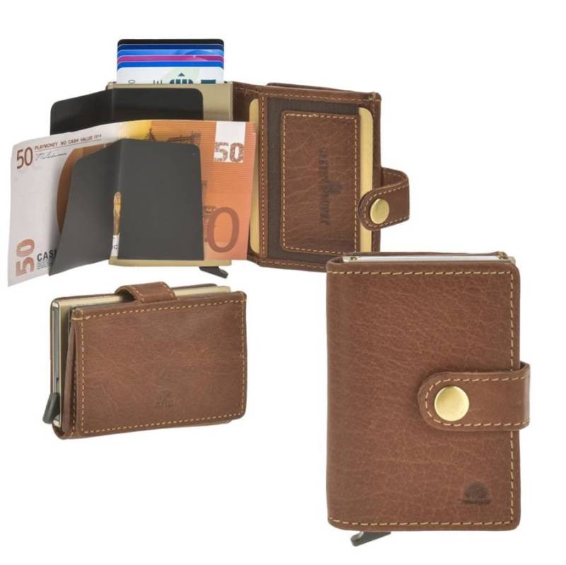 Greenburry Kartenetui Leder 7x10cm mit Scheinfach und Münzfach BOX "Vintage" cognac 1455-24 von Greenburry