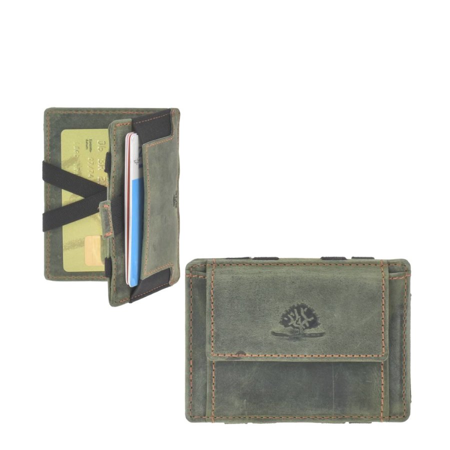 Magic Wallet Portemonnaie Leder 10x7cm mit Münzfach "Vintage" grün Greenburry 1608A-30 von Greenburry