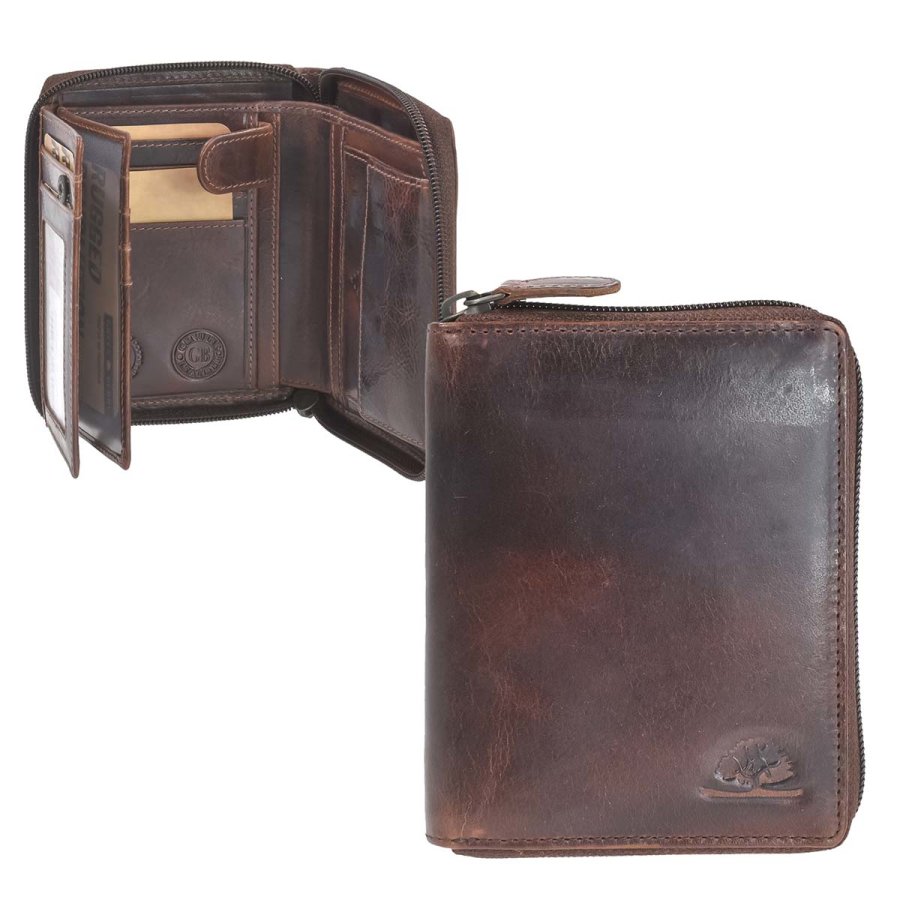 Portemonnaie Leder 10x12cm mit Reißverschluss "Rugged" teak brown Greenburry 1311-25 von Greenburry