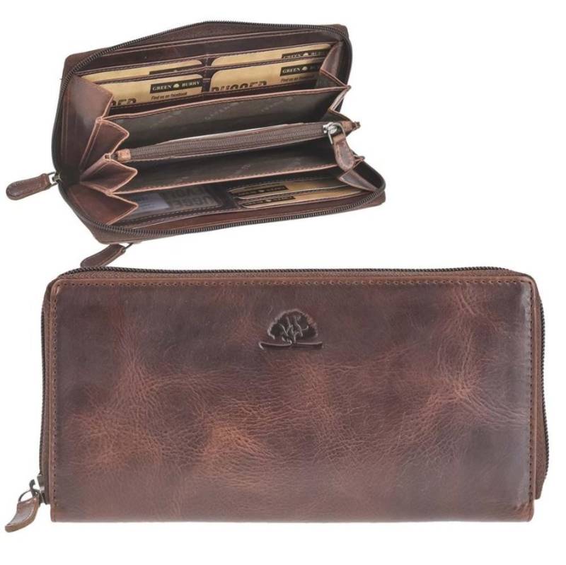 Portemonnaie Leder 19x10cm mit Reißverschluss "Rugged" teak brown Greenburry 1310-25 von Greenburry